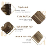 Full Head Double Weft Clip In Hair Extensions Balayage Brown Highlight Blonde #4/27/4