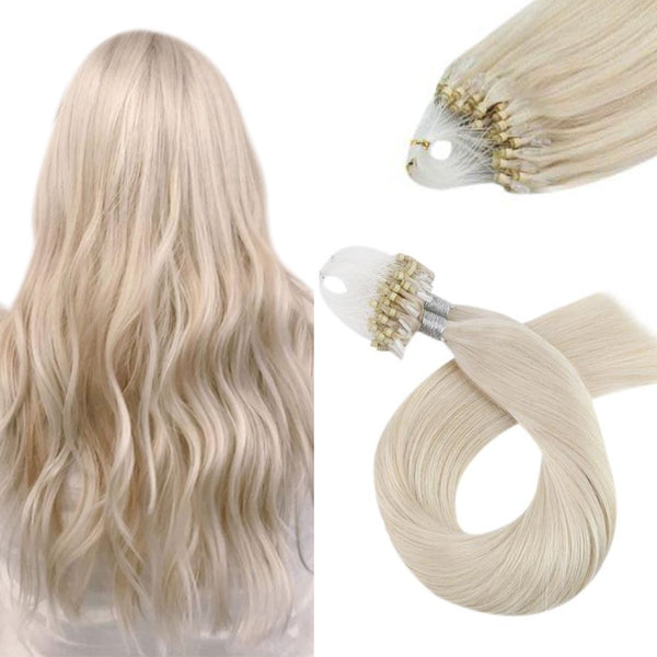White Blonde Micro Link Pre Bonded Remy Human Hair Extensions Solid Color Blonde #1000