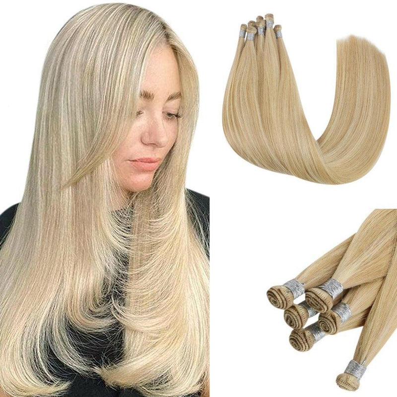 hand-tied weft human hair dark blonde highlight