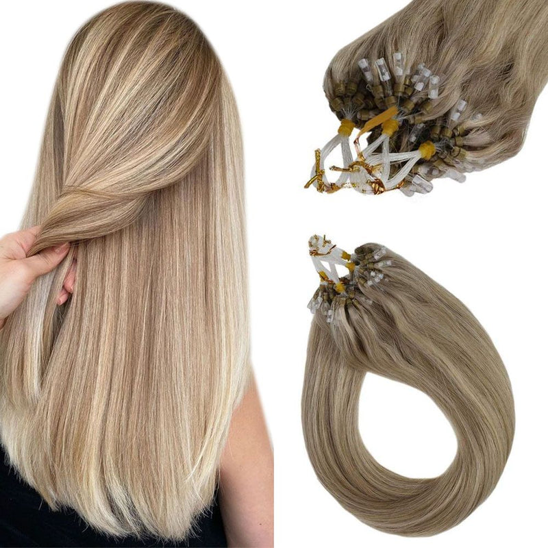Micro Link Human Hair Extensions Dark Ash Blonde Highlight Honey Blonde #16/22