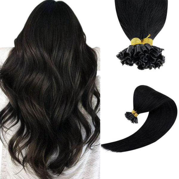 Pre Bonded Keratin U Tip Virgin Human Hair Extensions Off Black
