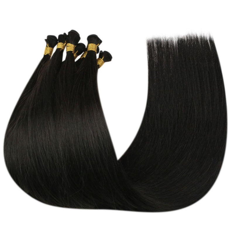 jet black hand-tied weft hair extensions