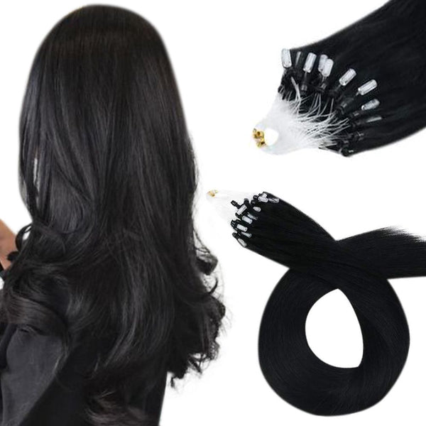 Micro Ring 100% Human Hair Extensions Solid Color Jet Black #1