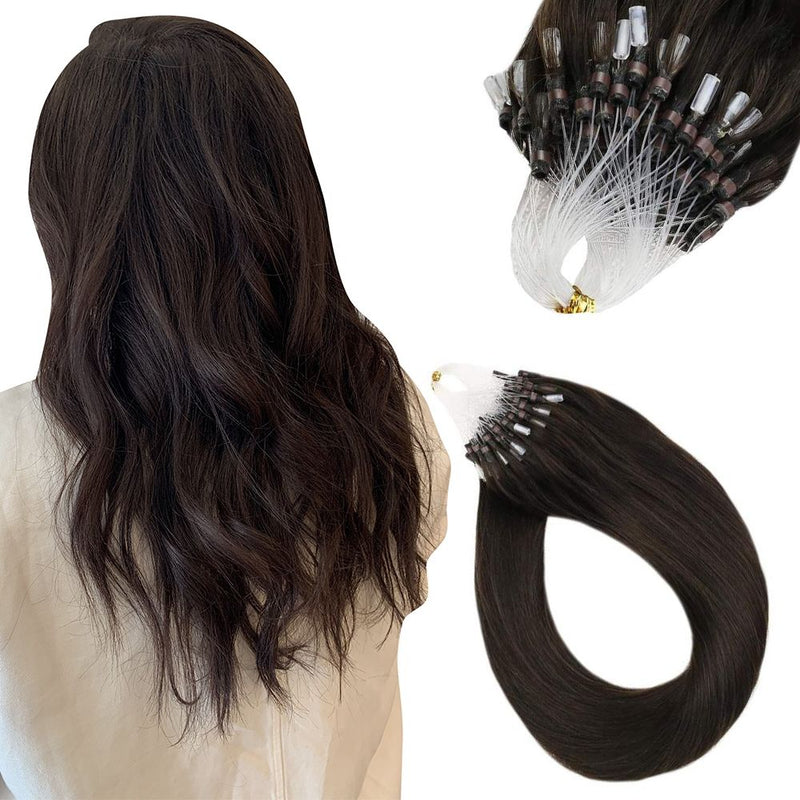 100% Remy Hair Micro Ring Human Hair Solid Color Darkest Brown #2
