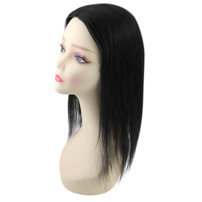 [150% Density] Hair Topper Remy Hair Piece Toupee with Clips Black