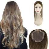 [150% Density] Hair Topper Toupee Human Hair Balayage Brown Mixed Blonde #4/27/4