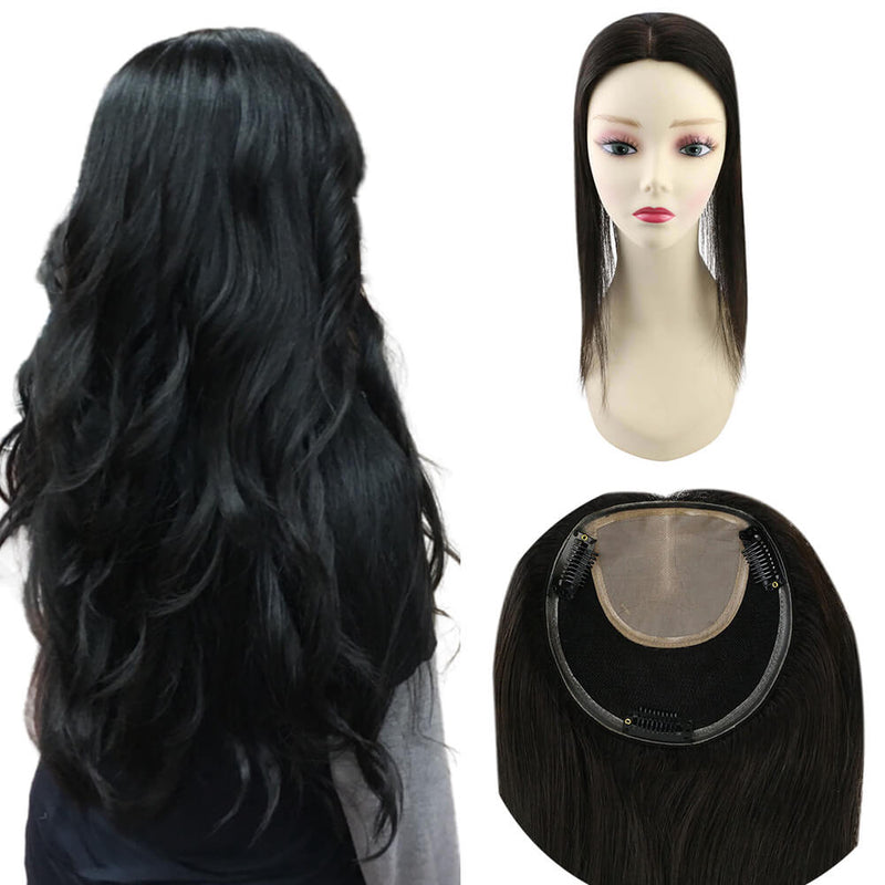 [150% Density] Hair Topper Remy Hair Natural Black #1b