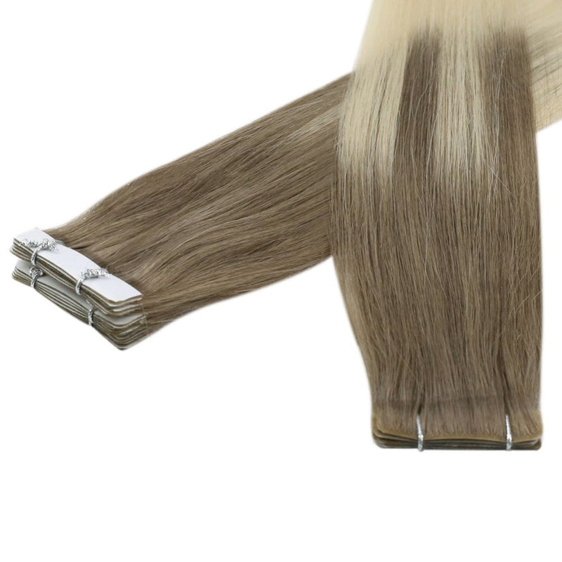 Injection Tape in Full Cuticle Virgin Hair Balayage Light Brown Highlight Blonde #8/60