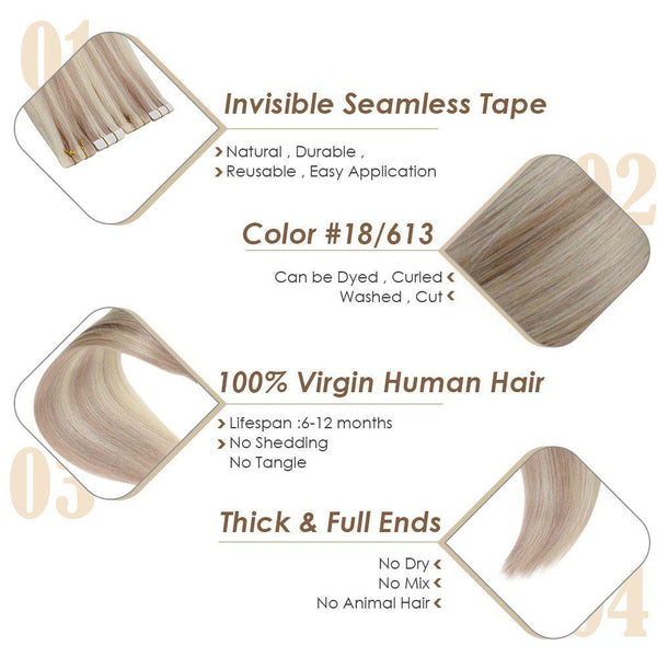 invisible seamless tape in virgin hair ash blonde