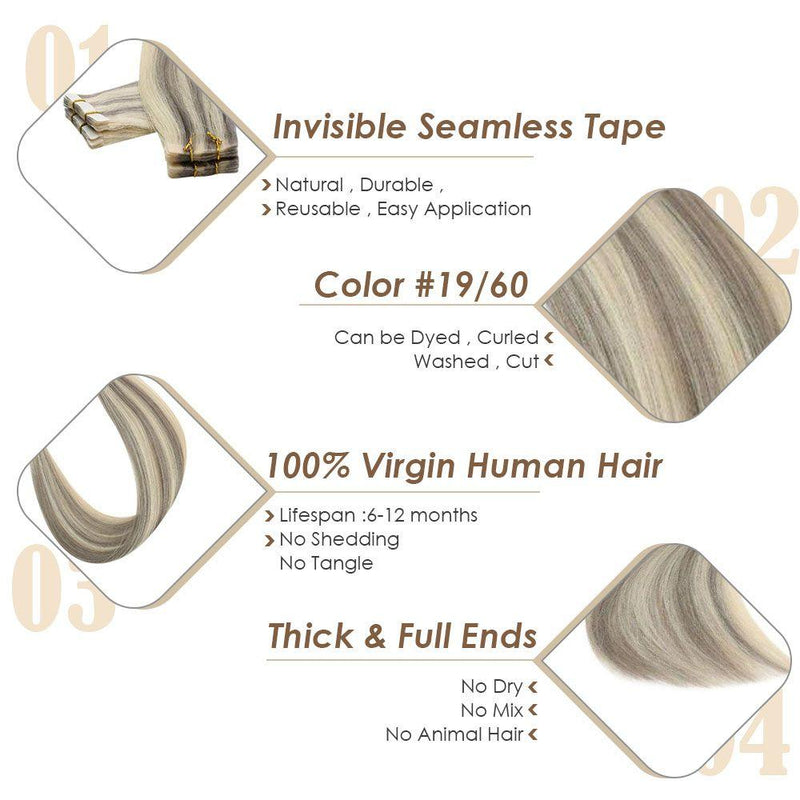 Invisible Seamless Tape in Virgin Human Hair Extensions Grey Blonde Hi –  Hetto Human Hair