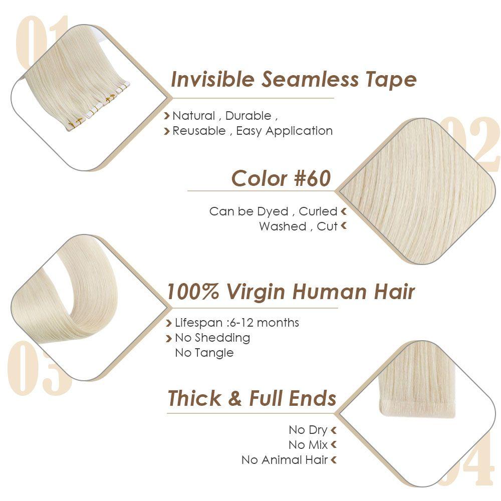 invisible seamless tape in virgin hair lightest blonde