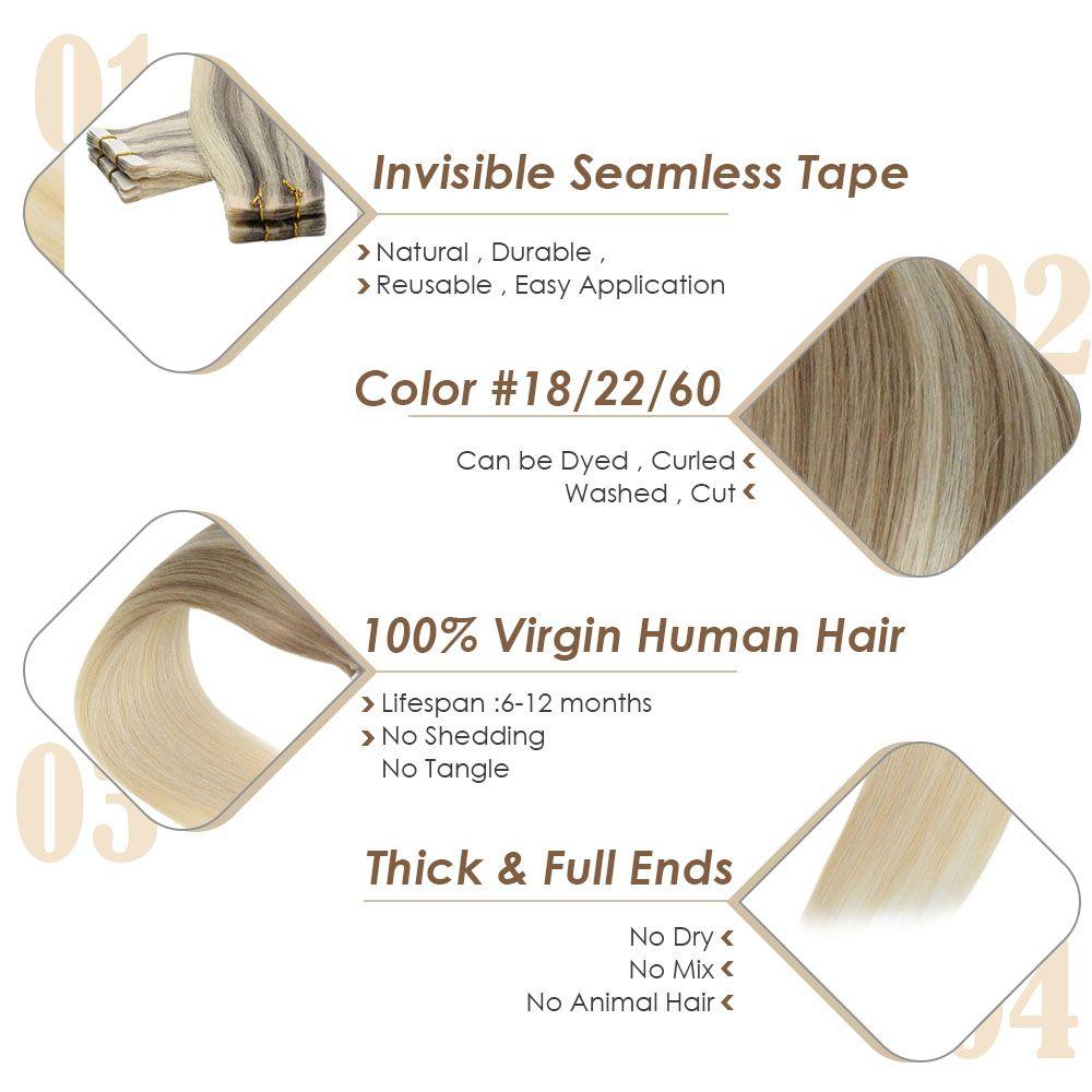 invisible seamless tape in virgin human hair