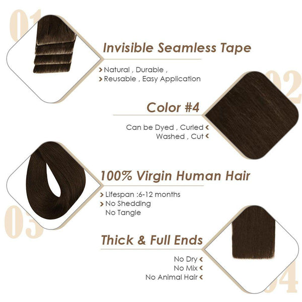 invisible seamless tape in virgin hair dark brown