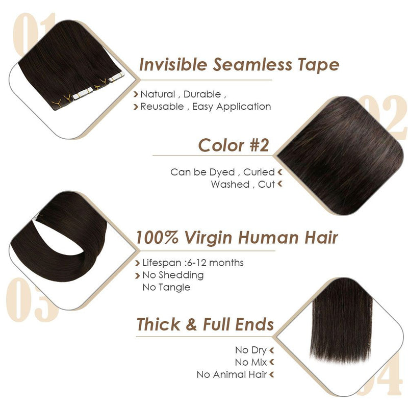 invisible seamless tape in virgin hair darkest brown
