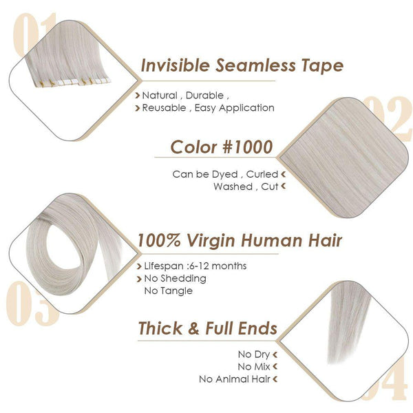 Invisible Seamless Tape in Virgin Human Hair Extensions Skin Weft