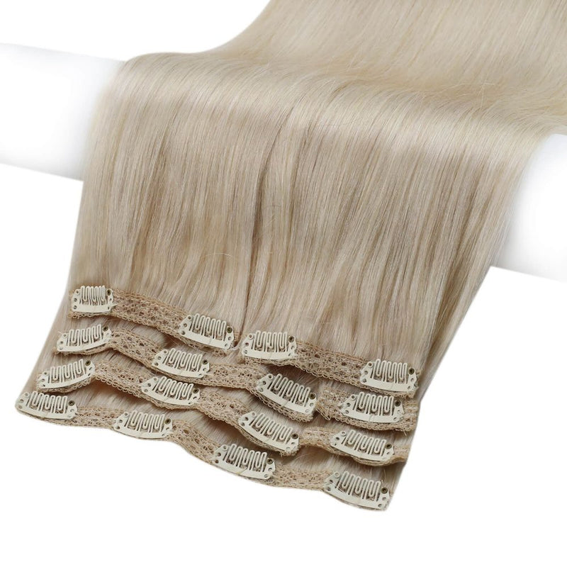 Full Head Clip in Double Weft Human Hair Extensions Lightest Blonde #60