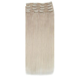 Full Head Clip in Double Weft Human Hair Extensions Lightest Blonde #60