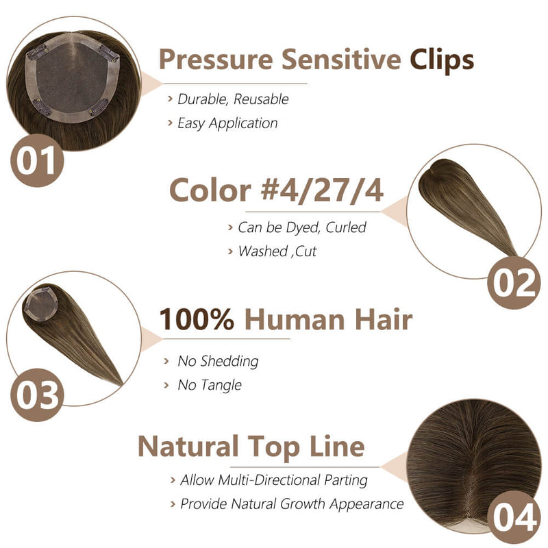 [150% Density] Hair Topper Toupee Human Hair Balayage Brown Mixed Blonde #4/27/4