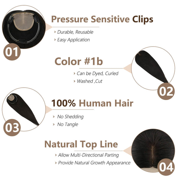 [150% Density] Hair Topper Remy Hair Natural Black #1b