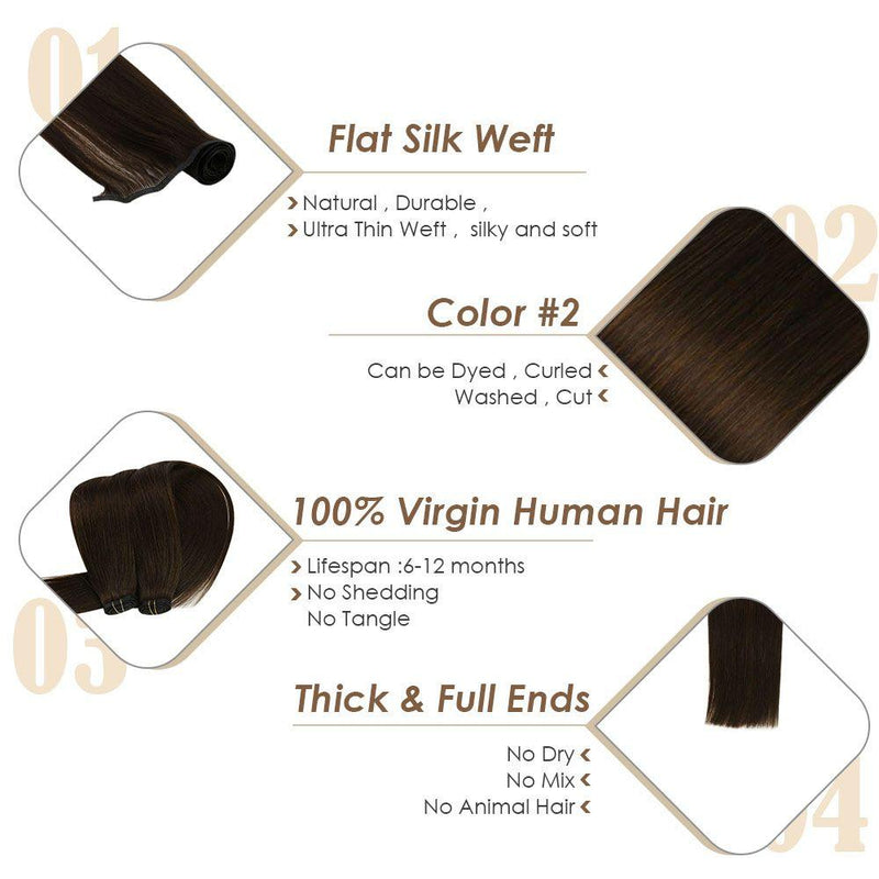 flat silk weft darkest brown human hair
