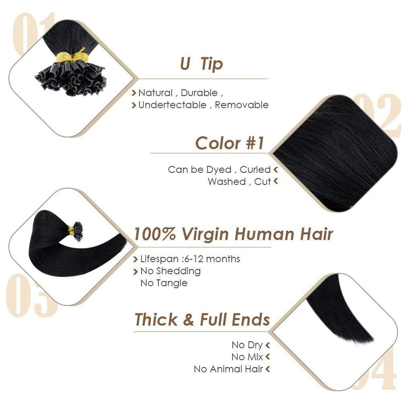 u tip human hair jet black